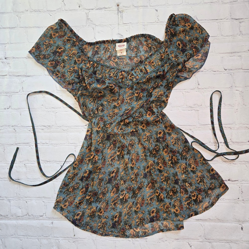 Mossimo Y2k milmaid babydoll sheer fall floral Blouse Medium boho cottagecore